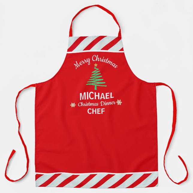 Custom Christmas Red & White Stripes Candy Cane Apron (Front)