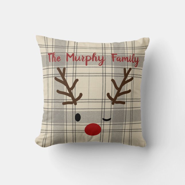 Custom Christmas Reindeer Family Lumberjack Plaid Cushion (Front)