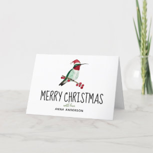 Custom Christmas Ruby-throated Hummingbird Holiday Card