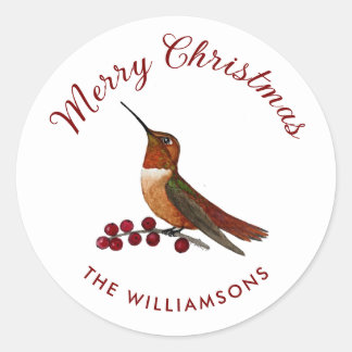 Custom Christmas Rufous Hummingbird Classic Round Sticker