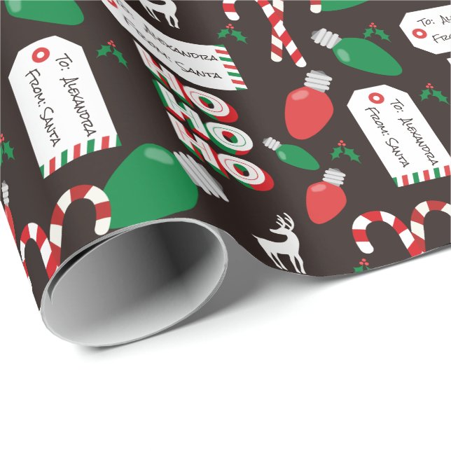 Custom Christmas Santa and Lights Wrapping Paper (Roll Corner)