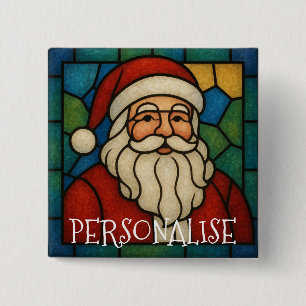 Custom Christmas Santa Art Deco Stained Glass 15 Cm Square Badge