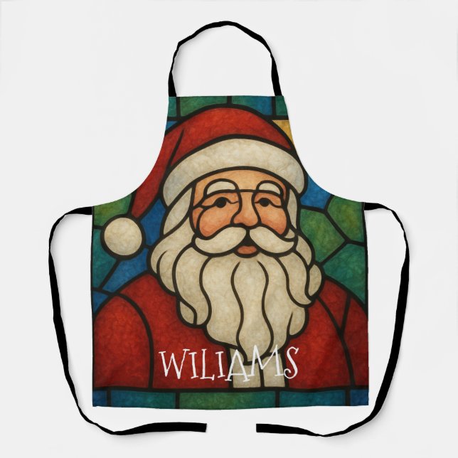 Custom Christmas Santa Art Deco Stained Glass Apron (Front)