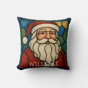 Custom Christmas Santa Art Deco Stained Glass Cushion
