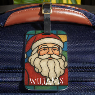 Custom Christmas Santa Art Deco Stained Glass Luggage Tag