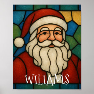 Custom Christmas Santa Art Deco Stained Glass Poster