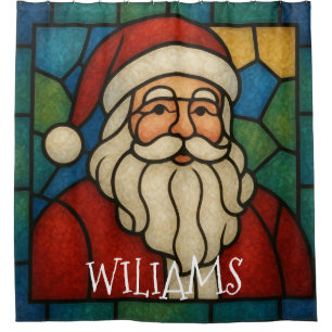 Custom Christmas Santa Art Deco Stained Glass Shower Curtain