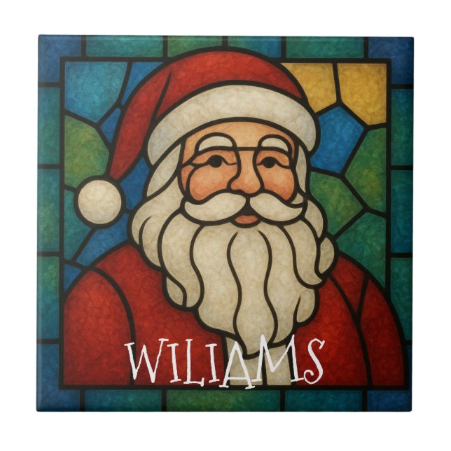 Custom Christmas Santa Art Deco Stained Glass Tile (Front)