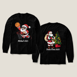 Custom Christmas Santa Claus Dunking Basketball 25 Tri-Blend Shirt