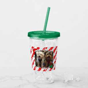 Custom Christmas Santa Hat Pet Two Photo Acrylic Tumbler