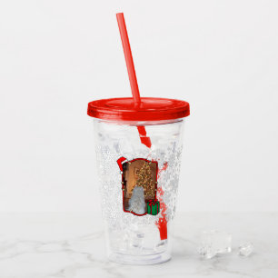 Custom Christmas Santa Hat Pet Two Photo Acrylic Tumbler