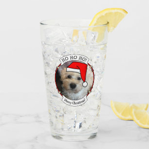 Custom Christmas Santa Hat Pet Two Photo Glass