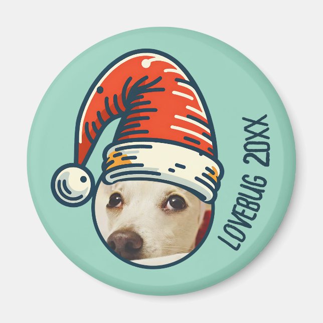 Custom Christmas Santa Personalised Pet Photo Magnet (Front)