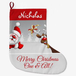 Custom Christmas Santa & Reindeer Large Christmas Stocking