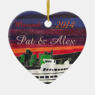 Custom Christmas Ship - first married Christmas Ceramic Tree Decoration