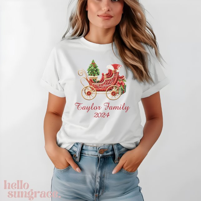 Custom Christmas Sleigh Embroidery Effect T-Shirt (Creator Uploaded)