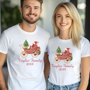 Custom Christmas Sleigh Embroidery Effect T-Shirt