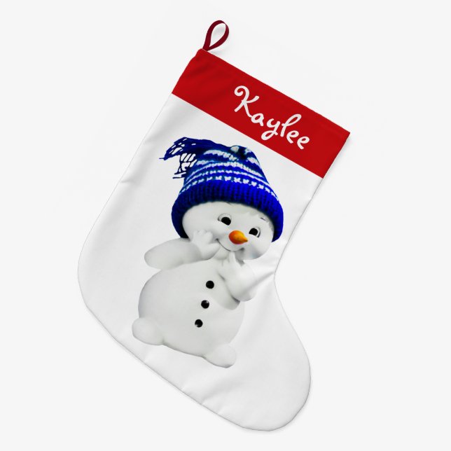Custom Christmas Snowman Red and White Large Chris Stocking (Front (Hanging))
