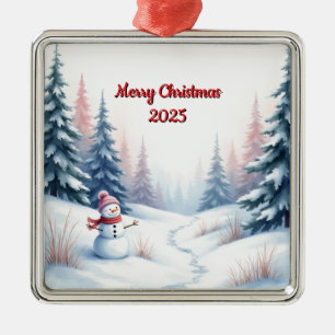Custom Christmas Snowman Winter scene Metal Tree Decoration
