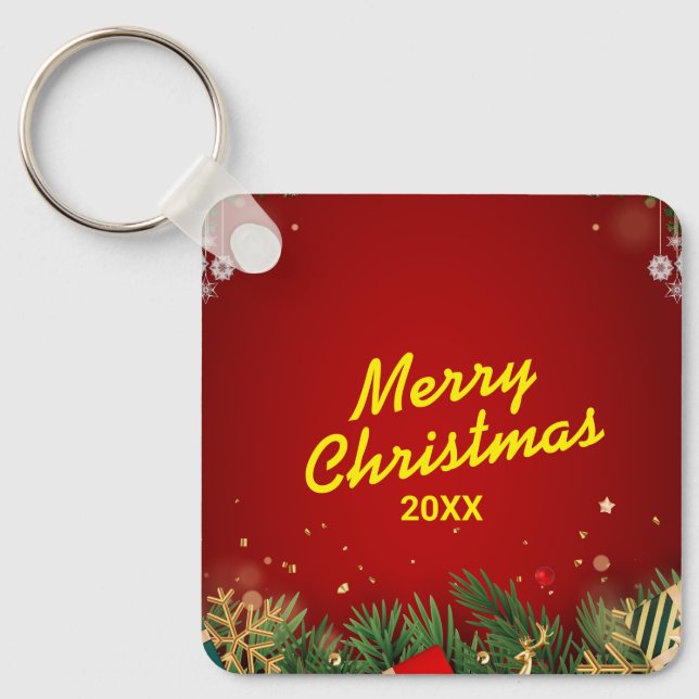 Custom Christmas Square Metal Keychain (Front)