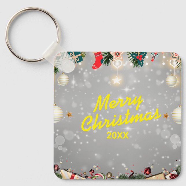 Custom Christmas Square Metal Keychain (Front)