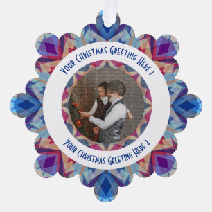 Custom Christmas Star Jolly Blue Photo Greeting Tree Decoration Card