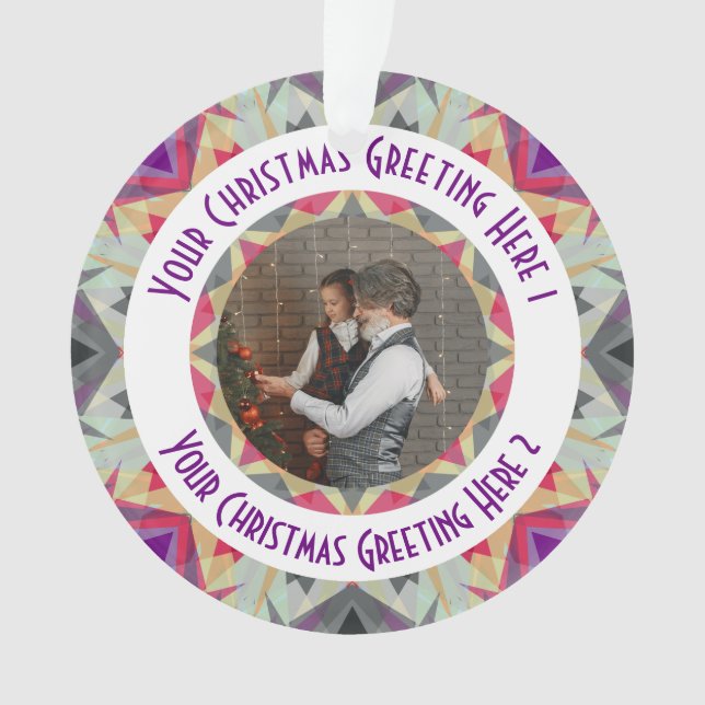 Custom Christmas Star Jolly Grey Photo Greeting Ornament (Front)