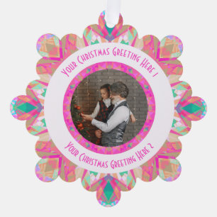Custom Christmas Star Jolly Pink Photo Greeting Tree Decoration Card