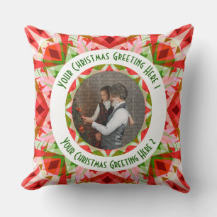 Custom Christmas Star Jolly Red Fun Photo Greeting Cushion