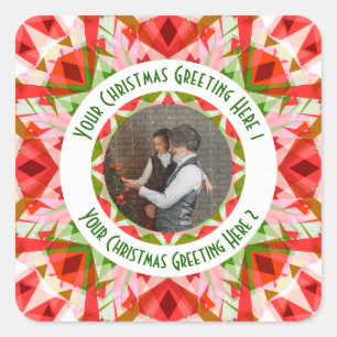 Custom Christmas Star Jolly Red Fun Photo Greeting Square Sticker