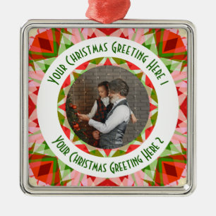 Custom Christmas Star Jolly Red Photo Greeting Metal Tree Decoration