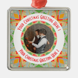 Custom Christmas Star Merry Green Photo Greeting Metal Tree Decoration
