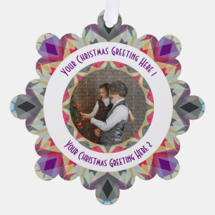 Custom Christmas Star Modern Gray Photo Greeting Tree Decoration Card