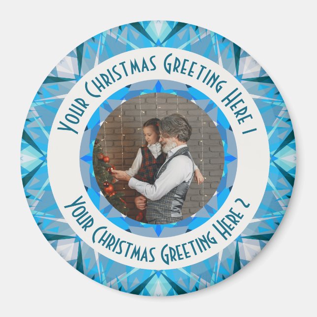 Custom Christmas Star Winter Blue Photo Greeting Magnet (Front)
