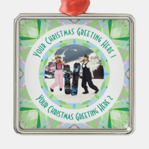 Custom Christmas Star Winter Green Photo Greeting Metal Tree Decoration