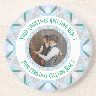 Custom Christmas Star Winter Grey Photo Greeting Coaster