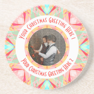 Custom Christmas Star Winter Red Photo Greeting Coaster