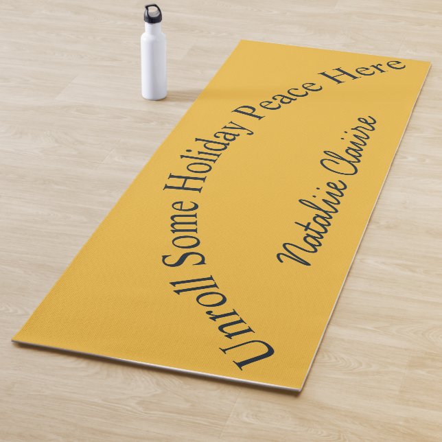 Custom Christmas Starlight Gold Deep Indigo Script Yoga Mat (In Situ)