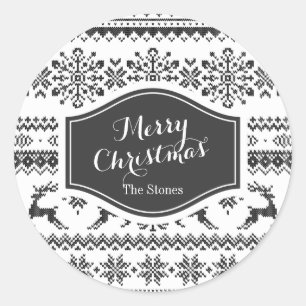 Custom Christmas sweater black fair isle pattern Classic Round Sticker
