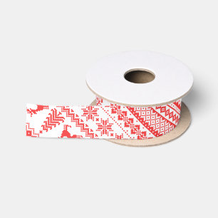 Custom Christmas sweater red fair isle pattern Satin Ribbon