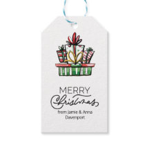 Custom Christmas Tag with Watercolor Gifts