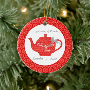 Custom Christmas Tea Party Keepsake Ceramic Tree Decoration
