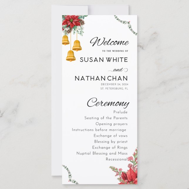 Custom Christmas theme flower wedding program (Front)
