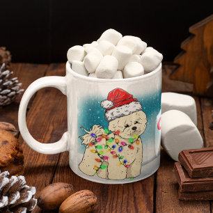 Custom Christmas Themed Santa Hat Bichon Frisé Coffee Mug