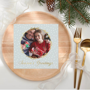 Custom Christmas Three Photos Season's Greeting Holiday Card