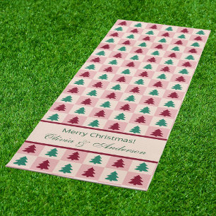 Custom Christmas Tree Burgundy Pine Green Pattern Yoga Mat