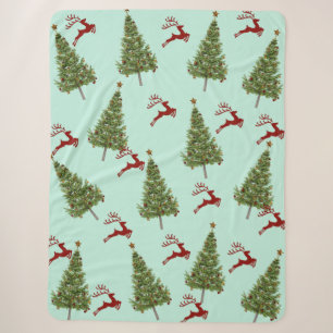 Custom Christmas Tree & Reindeer Cosy Holiday Gift Sherpa Blanket