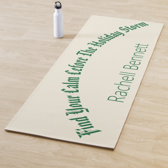 Custom Christmas Warm Cream Pine Green Script Name Yoga Mat (In Situ)