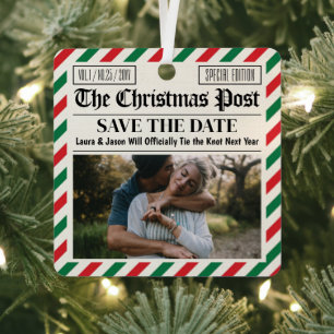 Custom Christmas Wedding Announcement Newspaper Metal Tree Decoration