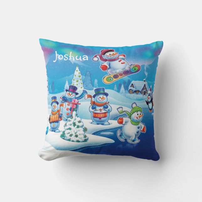 Custom Christmas winter wonderland snowmen cushion (Front)